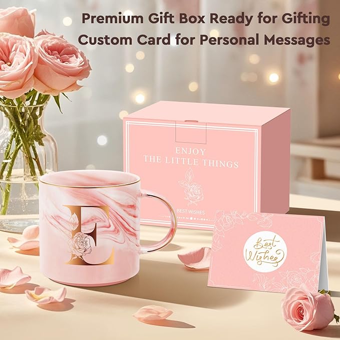 Valentines Day Gifts for Her, Anniversary Birthday Galentines Gifts for Women Mom Grandma Friend Sister Wife Teacher Coworker, Personalized Initial Customized Gift Monogrammed A-Z Coffee Mug 12 OZ(E)