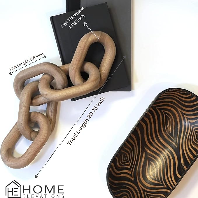 Natural Wood Chain Link Decor – 21" Light-Medium Decorative Object for Coffee Table, TV Stand & Living Room - Bohemian Shelf & Entryway Table Accent – Gift Idea for Housewarming or Home Décor