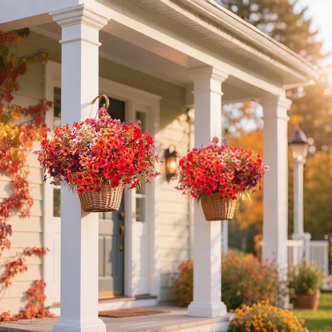 20 Bundles UV Resistant Artificial Fall Flowers - Fake Autumn Plants for Autumn Indoor Outdoor Garden Patio Fireplace Window Box Kitchen Home Decor (Fall Orange Mix)