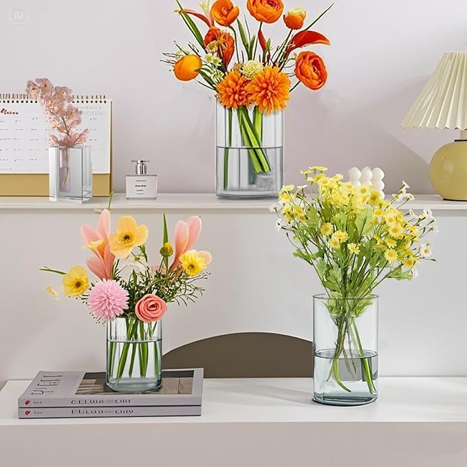 36pcs Glass Vase Cylinder for Centerpieces Small Flower Glass Clear Home Decor Centerpiece Table Flower Vase Decorations for Wedding＆Holiday 4,4.7,6Inch Tall