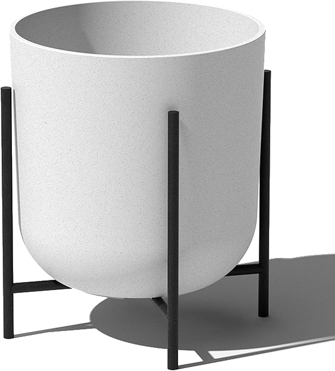 Veradek Mason Series Raised Lima Planter - Round Planter for Patio/Balcony | Plastic-Stone Composite w/Metal Plant Stand | Modern Décor for Plants