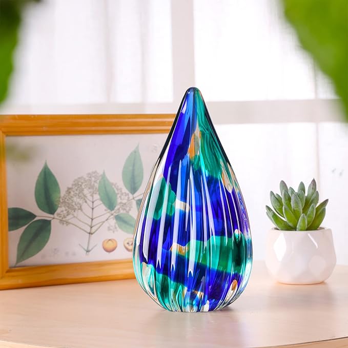 Yao Yuan Hand-Blown Glass Sculpture - Murano-Style Glass Statue and Figurine - Wonderful Gift, Green-Blue