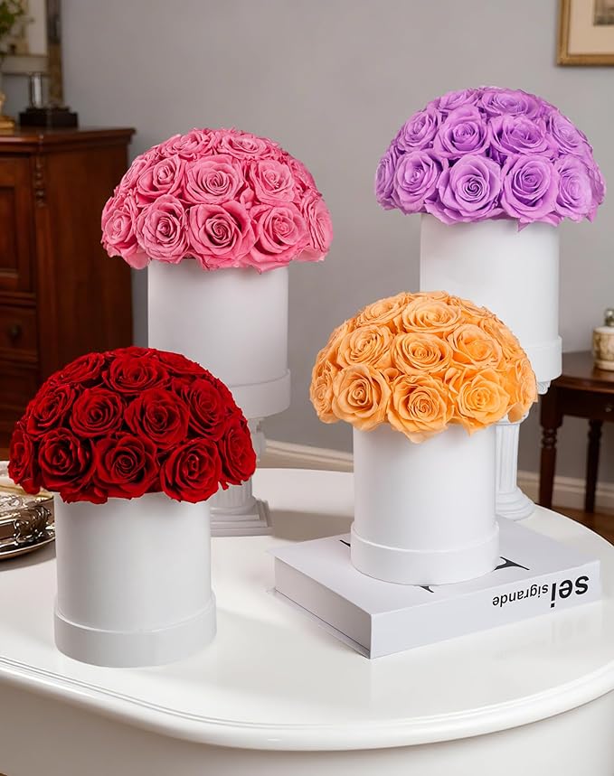 27 Forever Roses Dome in Luxury White Box, Eternal Real Roses Birthday Gifts for Women, Preserved Flowers for Delivery Prime, Anniversary, Valentine's Day, Mothers Day for Mom (Light Purple)