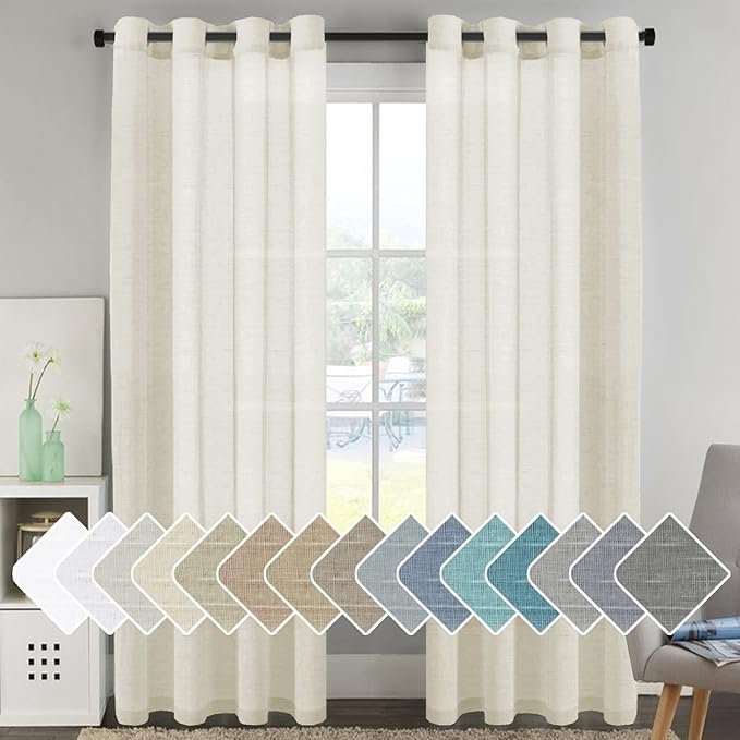 H.VERSAILTEX Elegant Natural Linen Curtain Panels Energy Efficient Semi - Sheers Linen Curtains/Nickel Grommet Window Treatments Panels/Drapes (Set of 2, 52 by 96 Inch, Ivory)