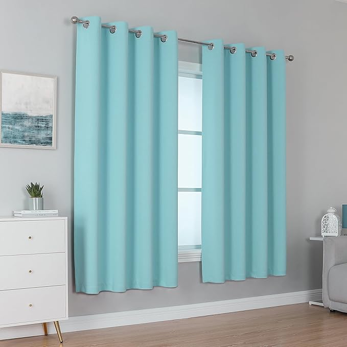 DUALIFE Aqua Curtains for Living Room Bedroom Light Blocking Window Curtains Triple Weave Room Darkening Curtain Panels Thermal Insulated Grommet Top 52X45