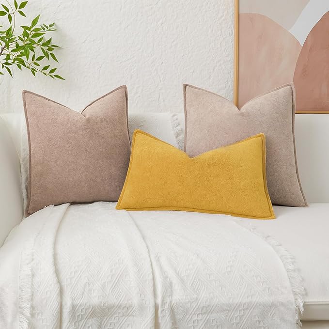 Kevin Textile Waterproof Decorative Pillow Covers Yellow 18x18 Inch Pack of 2 Soft Boucle Textured Throw Pillowcases Elegant Accent Pillows for Couch Sofa Chair Bed Home Decor Indoor Outdoor