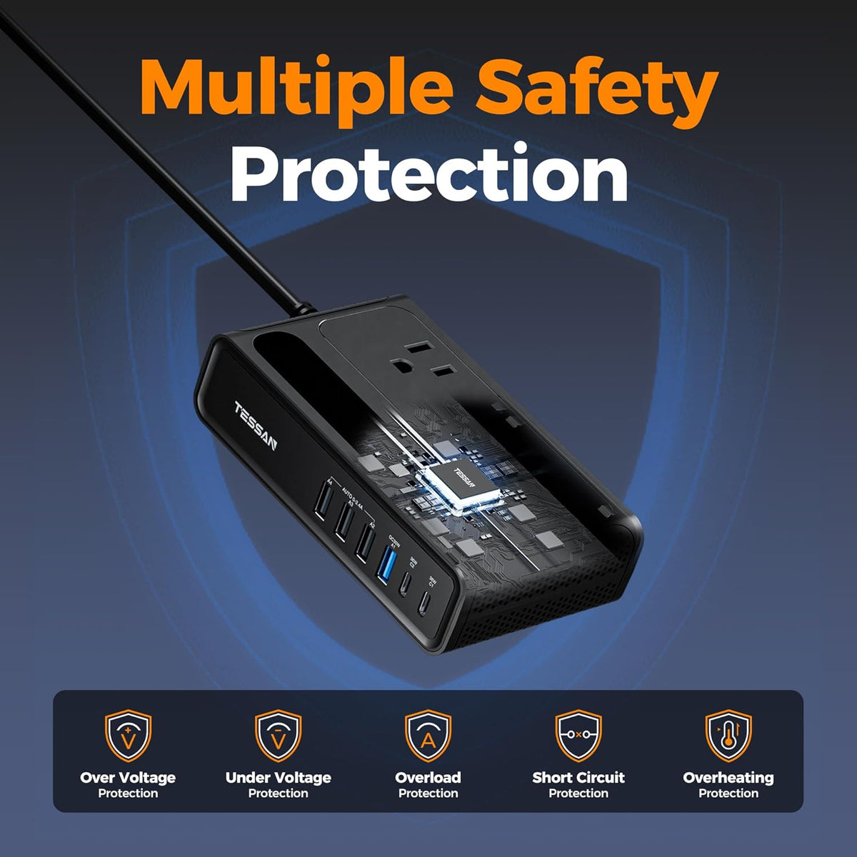 TESSAN 200W 12V 110V 2 6 36W 3.0 Car Power Inverter, DC to AC Converter with AC Outlets and USB Ports with USB-C, Car