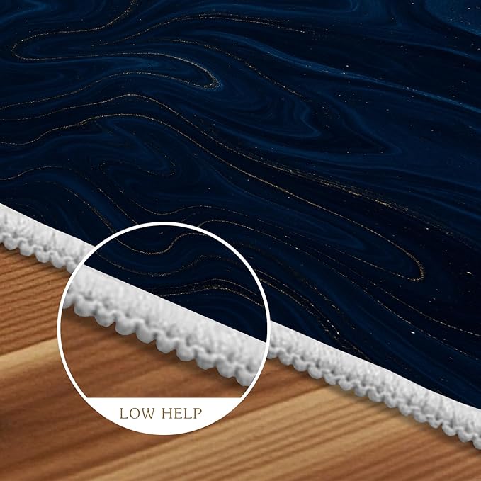 Luxury Marble Rug - 3x6 Runner Rug, Navy Blue MarbleModern Abstract Bedside Rugs, Washable & Non Slip Carpet Home Decor
