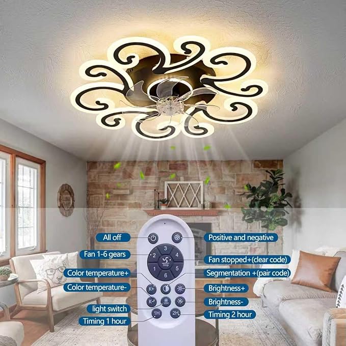HuixuTe 29" White Flower Modern Ceiling Fan with Lights Remote Control, Low Profile Ceiling Fan with Light for Kitchen Bedroom Living Room