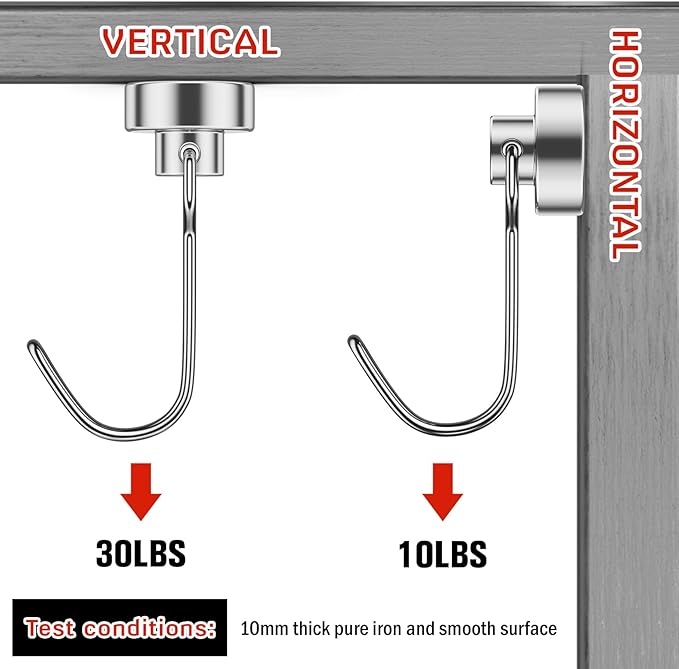 FINDMAG Magnetic Hooks, 30lbs+ Strong Magnetic Hooks for Refrigerator, 2026 Cruise Ship Essentials, Magnet Hooks Heavy Duty for Kitchen, Home, Classroom, Whiteboard, Beach Vacation (6 Pack, Silver)