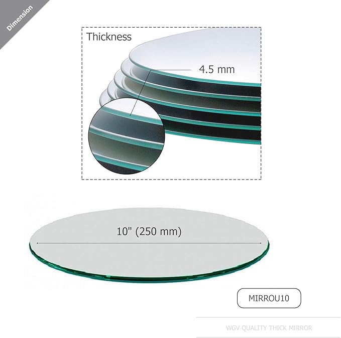 WGVI WGV Round Mirror Plate Sets Bulk 10" Diameter, 4.5 mm Thickness, Frameless Sanded Edges, Quality Thick Candle Tray, Home Event Party Wedding Table Centerpiece Wall Decor, 12 Pieces