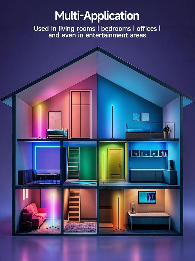 Corner Floor Lamp, RGB LED Corner Lamp with Music Sync, Smart App and Remote Control Color Changing Ambience Light, LED Lamp with 16 Million Colors for Bedroom, Living Room Gaming Room