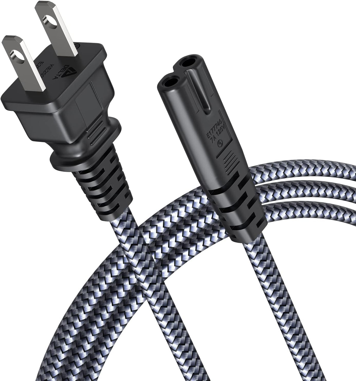 Goalfish 15ft 7A 125V 18AWG 2 PS4, PS5, PS3, 4K Power Cord, AC Power Cable TV Power Cord Prong Power Cable Replacement