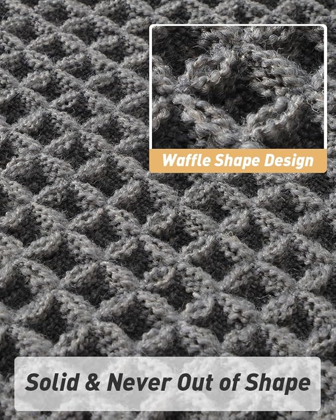 AMOAMI Upgraded Waffle Bath Mat, Super Absorbent Non Slip Bath Mats for Bathroom Floor, Machine Washable Bathroom Rugs with Tassels, Rubber Backed Bathroom Mats, Ultra Soft, 18" x 30", Dark Grey