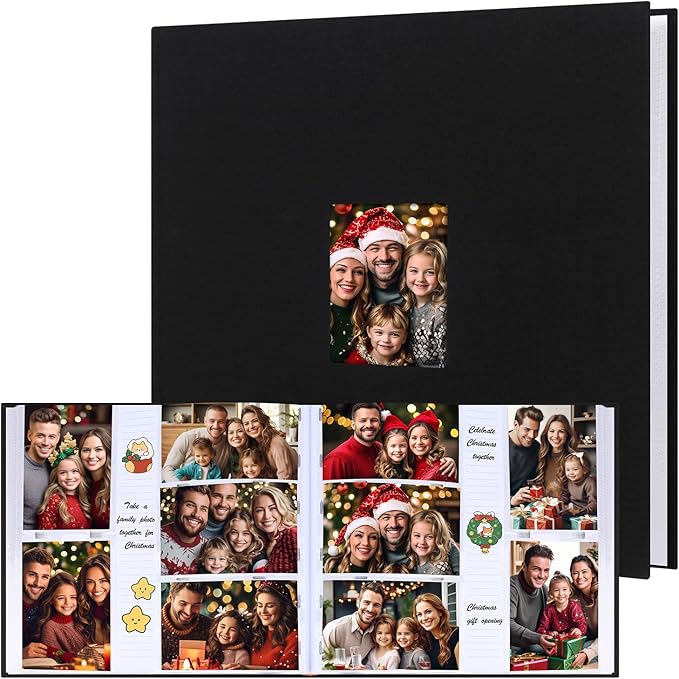 Photo Album 4x6 600 Photos with Writing Space,4 x 6 Photo Book Linen Cover with Front Window, 4x6 Picture Album, 600 Photos Photo Album Book for Wedding Kids Travel Family Baby Pictures (Black)