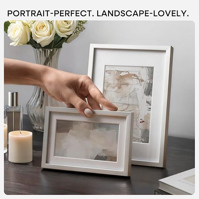 Homeforia Silver 8x12 Picture Frame, High End Metal 8 x 12 Poster Frames with Mat 6 by 8 for Photo, 12x8 Frame Matted to 6x8 inch Art, 8by12 Wall or Tabletop Frames, Tempered Glass, Wall Kit, Set of 2