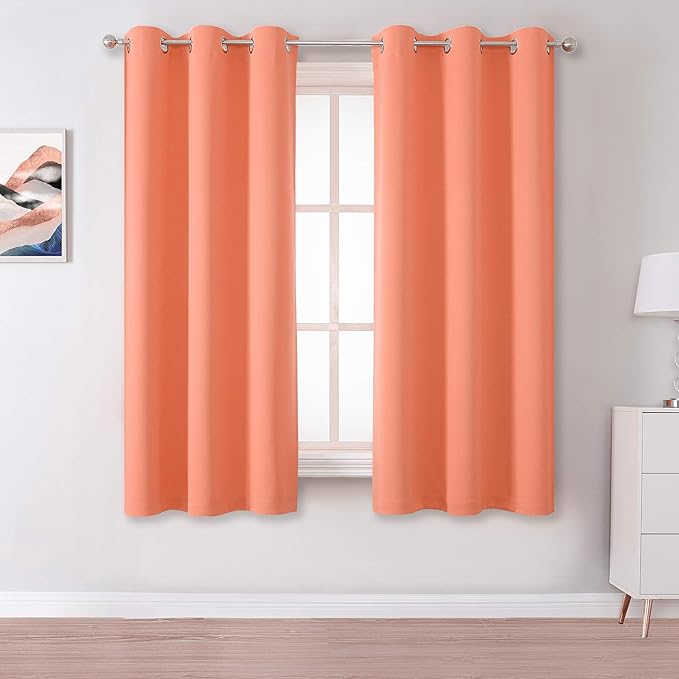 DUALIFE Light Coral Blackout Curtain Panels for Bedroom 45 Inch Length 2 Panels Set Solid Thermal Insulated Room Darkening Curtains with Grommet 38 W x 45 L Inch Salmon Coral Color