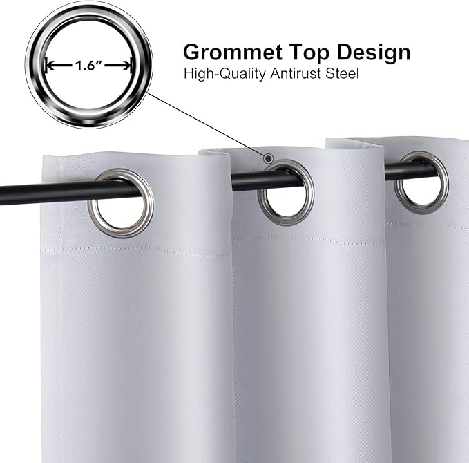 ChrisDowa Grommet Room Darkening Curtains for Bedroom and Living Room - 2 Panels Set Thermal Insulated Blackout Curtains (Greyish White, 42W x 84L)