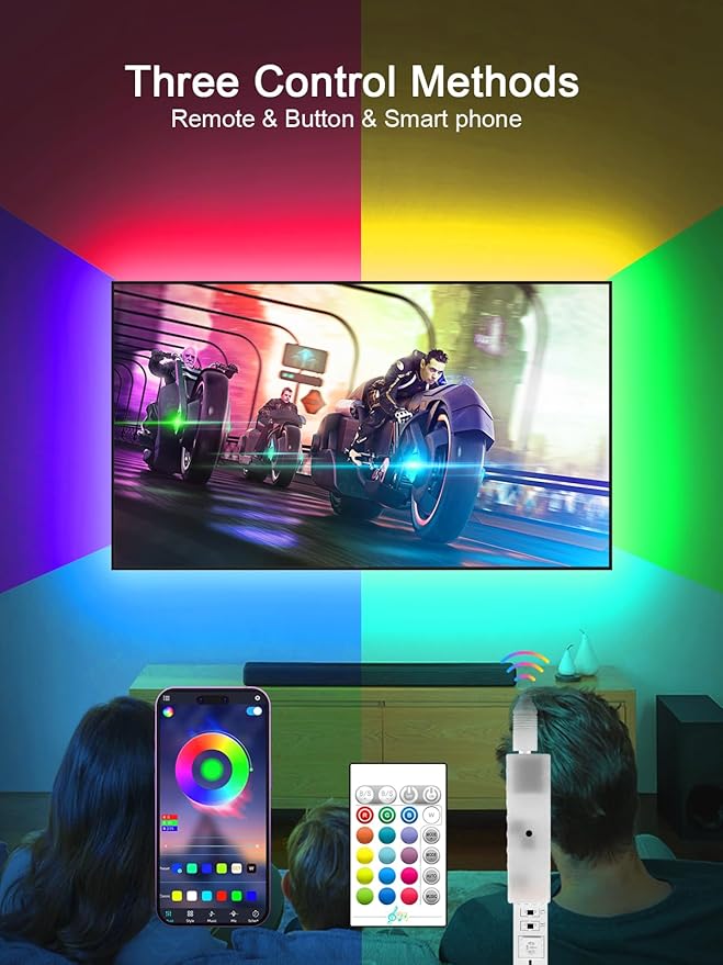 TV LED Lights, 11.5ft LED Lights for 32-55 Inch TV, RGB TV Backlight Behind with Remote, Music Sync Bluetooth APP Control Strip Lights USB Powered for Bedroom, PC, Gaming Monitor