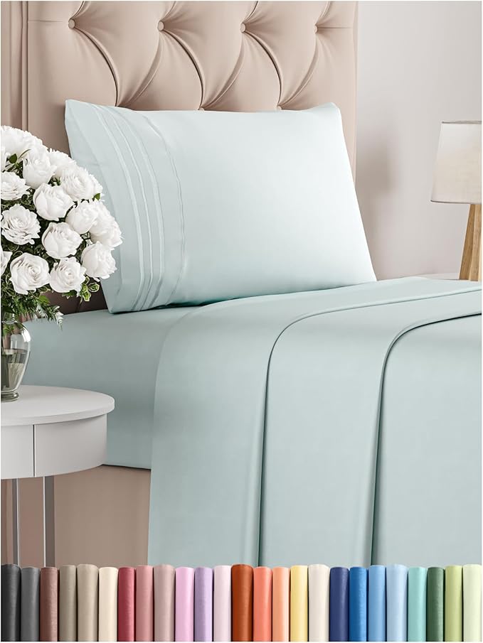 Twin Size 3 Piece Sheet Set - Comfy Breathable & Cooling Bed Sheets Set - Hotel Luxury Bedding for Women, Men, Kids, Teens, Boys & Girls - Deep Pockets, Ultra-Soft, Wrinkle Free - Oeko-Tex - Ice Blue