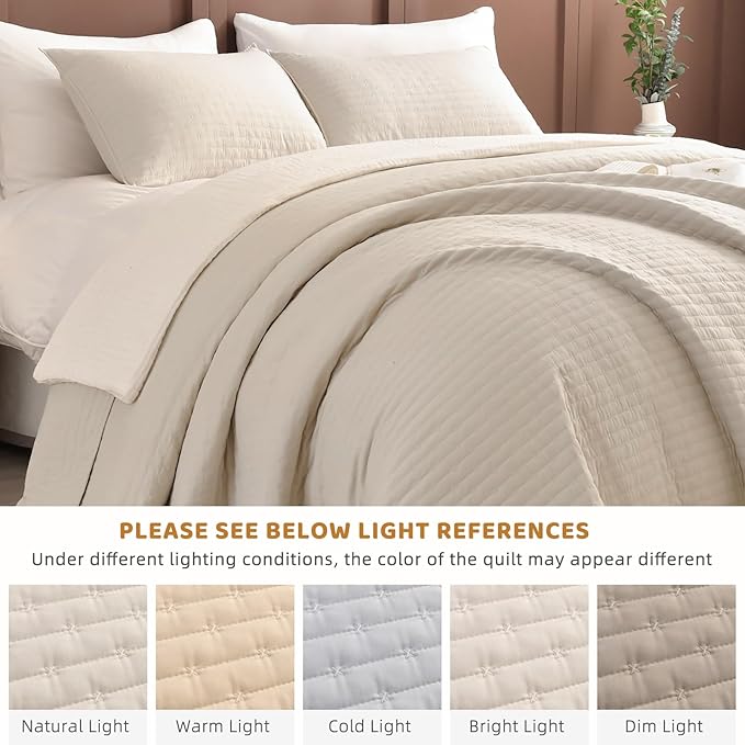 Sanracie Oversized Cal King Bedspread 128"*120" for Extra Bed, 3pcs 100% Cotton Quilt Wheat Colored Ultra Large Wide Oversized King Plus Coverlet Thin Comforter Ultra Soft and Cozy