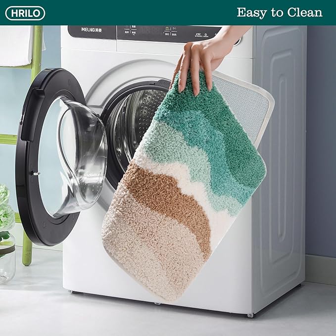 Microfiber Bathroom Rugs, Absorbent Soft Shaggy Carpet Floor Mats for Shower Tub Sink Toilet, Non-Slip Plush Carpet Floor Mats for Living Room Bedroom Kitchen ，Green，24 X 16 Inches