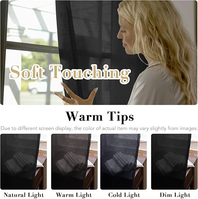 H.VERSAILTEX Linen Curtains Natural Blended Curtain Panels for Living Room/Light Reducing Linen Semi Sheer Curtains 72 inch Length 2 Panels Set Nickel Grommet Window Panels, 52" x 72", Black