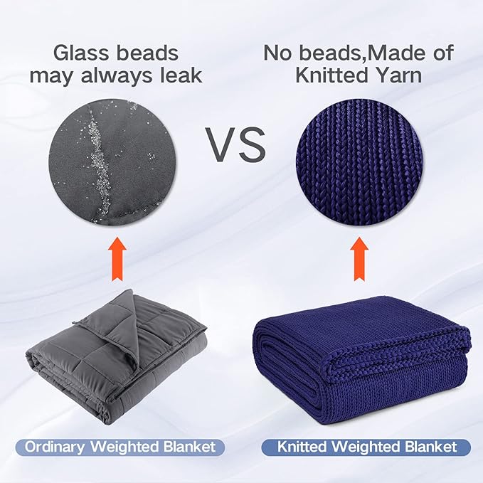 Guohaoi Knitted Weighted Blanket for Adults (Blue 48"x72" 20lbs) No Beads Cooling Throw Blanket for Hot Sleepers, Home Decor Breathable Chunky Knit Heavy Blanket Use on Full Size Bed