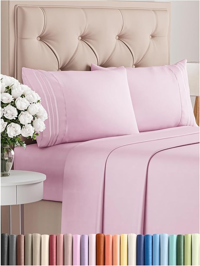 Full Size 4 Piece Sheet Set - Comfy Breathable & Cooling Bed Sheets Set - Hotel Luxury Bedding for Women, Men, Kids, Teens, Boys & Girls - Deep Pockets, Soft and Wrinkle Free - Oeko-Tex - Light Pink