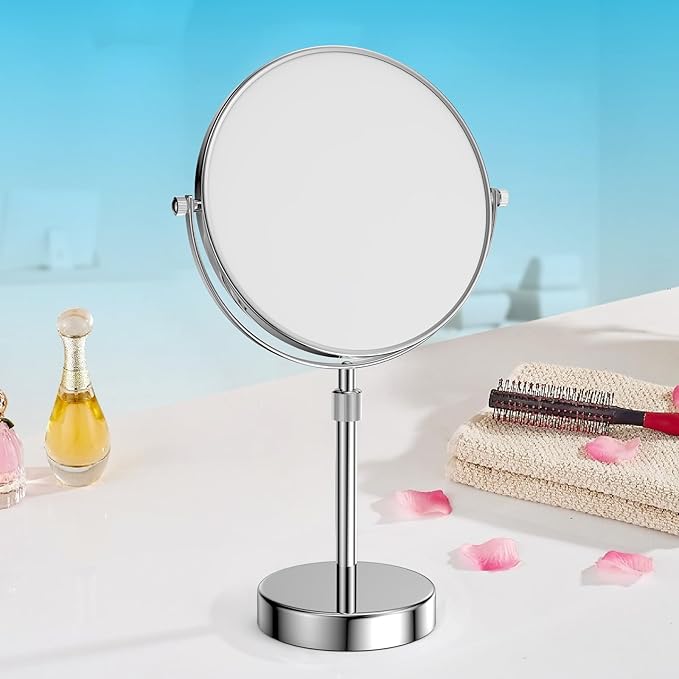 Nicesail Makeup Mirror Tabletop 8 Inch Double-Sided with 7X Magnification, Magnifying Mirror with Pedestal for Shaving Mirror, Height Adjustable for Make up Vainity Table, Chrome Finish (8 Inch, 7X)