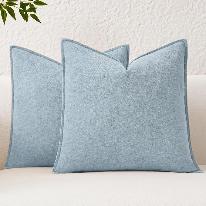 Kevin Textile Waterproof Decorative Pillow Covers Light Blue 26x26 Inch Pack of 2 Soft Boucle Textured Euro Pillowcases Elegant Accent Pillows for Couch Sofa Chair Bed Home Decor Indoor Outdoor