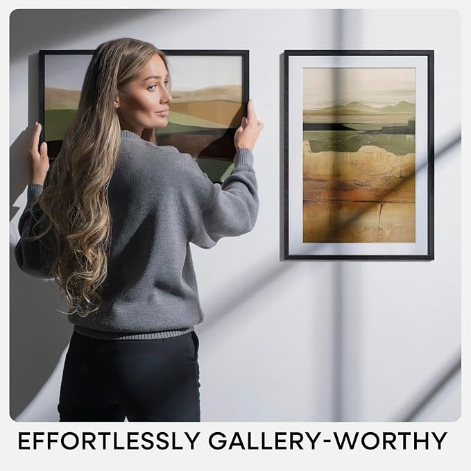 Homeforia 20x28 Black Wood Frame, High End Oak 20x28 Wooden Picture Frames with Mat 14x22 Photo, 20 x 28 Poster Frame Matted to 14 by 22 Print, 28x20 Hanging Frames, Tempered Glass, Wall Kit, Set of 3