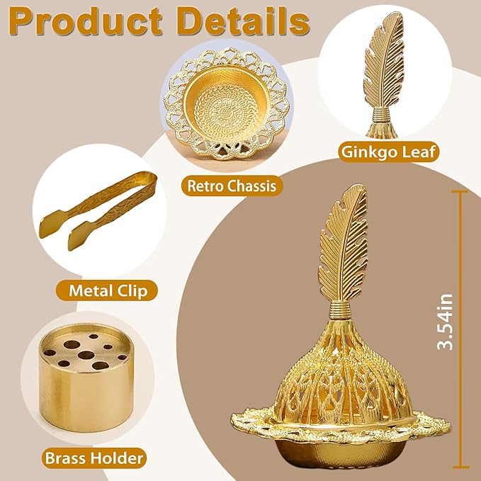 Majewel 3 in 1 Incense Holder, Vintage Incense Holders for Sticks with 9 Holes, Incense Burner Ash Catcher, Brass Incense Stick and Cone Burner for Meditation, Yoga, Home Decor (Feather)