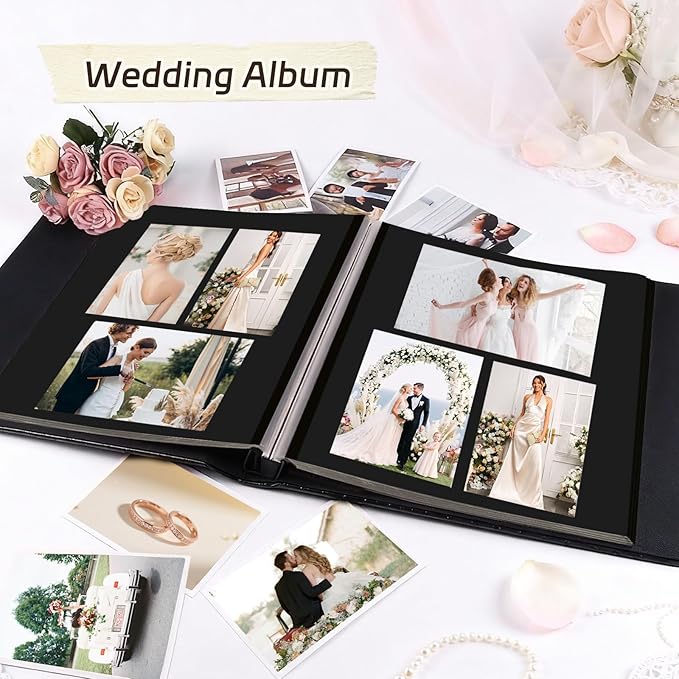 RECUTMS Scrapbook Photo Album for Any Sizes 4x6 5x7 8x10 DIY Photo Album Self Adhesive 30 Pages Button Grain Leather Picture Album Baby Family Wedding Anniversary Photos Book (Wine Red)
