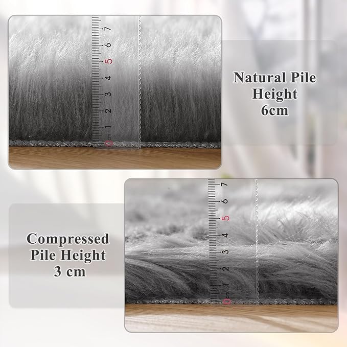Silver Grey Washable Shaggy Round Rugs 6.6ft Large Faux Sheepskin Fur Rugs for Living Room Bedroom Circle Nursery Rug