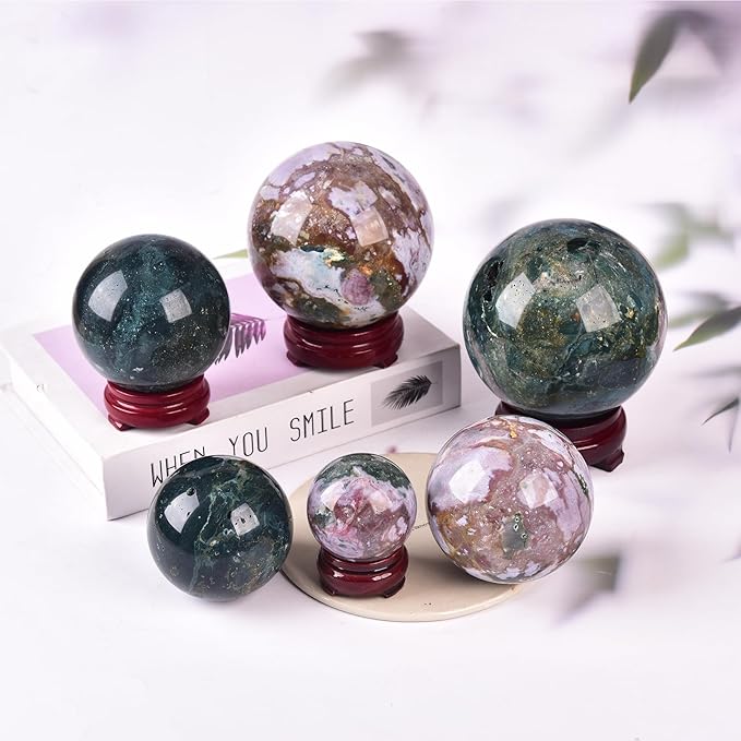 JIC Gem Extra Large Ocean Jasper Crystal Sphere Decorative Crystal Ball Healing Gemstone Sphere for Meditation Office Table Decorations 110-120mm