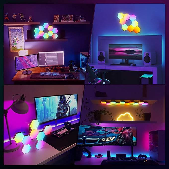 12-Pack Hexagon Light Panels – Smart RGB LED Wall Lights with App & Remote – Music Sync Gaming Lights for Room Decor, Birthday & Party Gifts for Boys, Teens, Men, Boyfriends, and Kids
