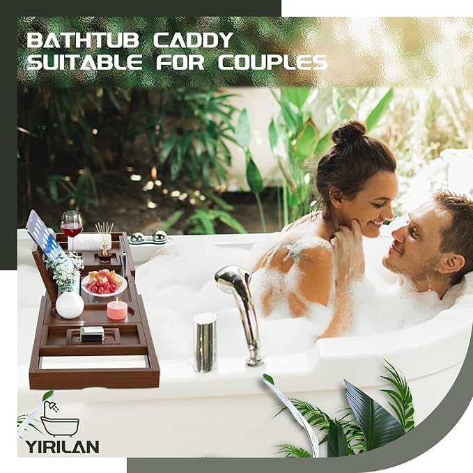 Yirilan Bathtub Trays for Tub,Bath Tray, Foldable Bathtub Caddy,Brown
