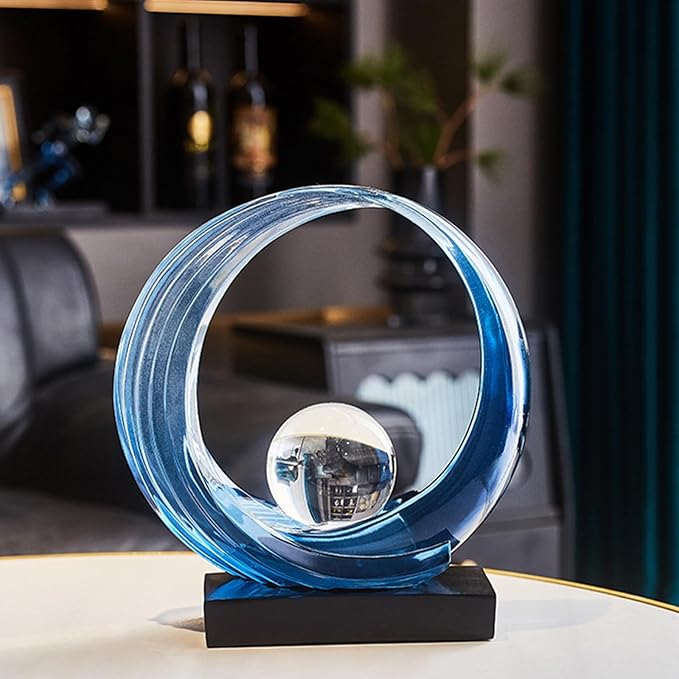 Blue Wave Resin Origami Statue Modern Abstract Home Decoration Sculpture Abstract Office Desk Center Art Statue Family Bedroom Living Room Blue Art Decoration (A-Blue)