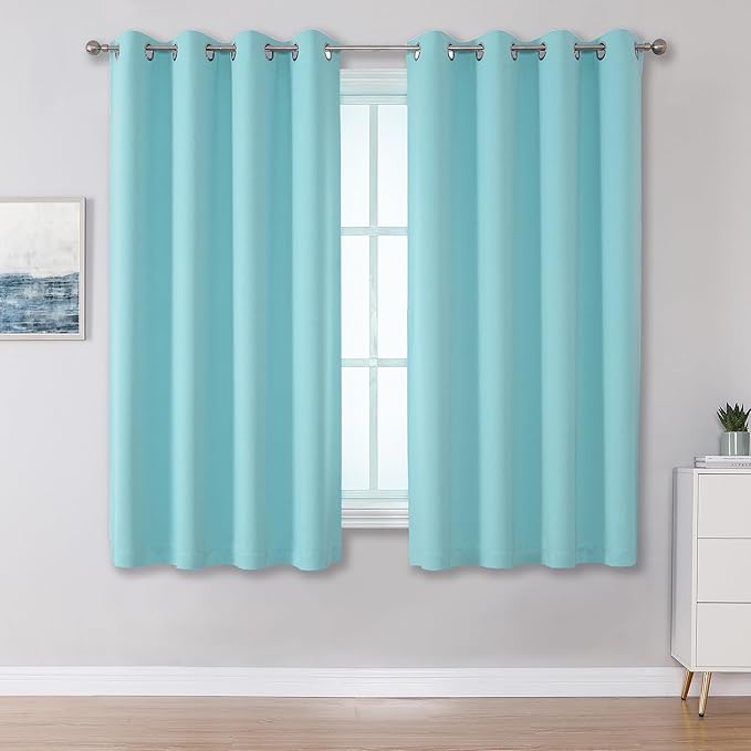 DUALIFE Aqua Curtains for Living Room Bedroom Light Blocking Window Curtains Triple Weave Room Darkening Curtain Panels Thermal Insulated Grommet Top 52X45