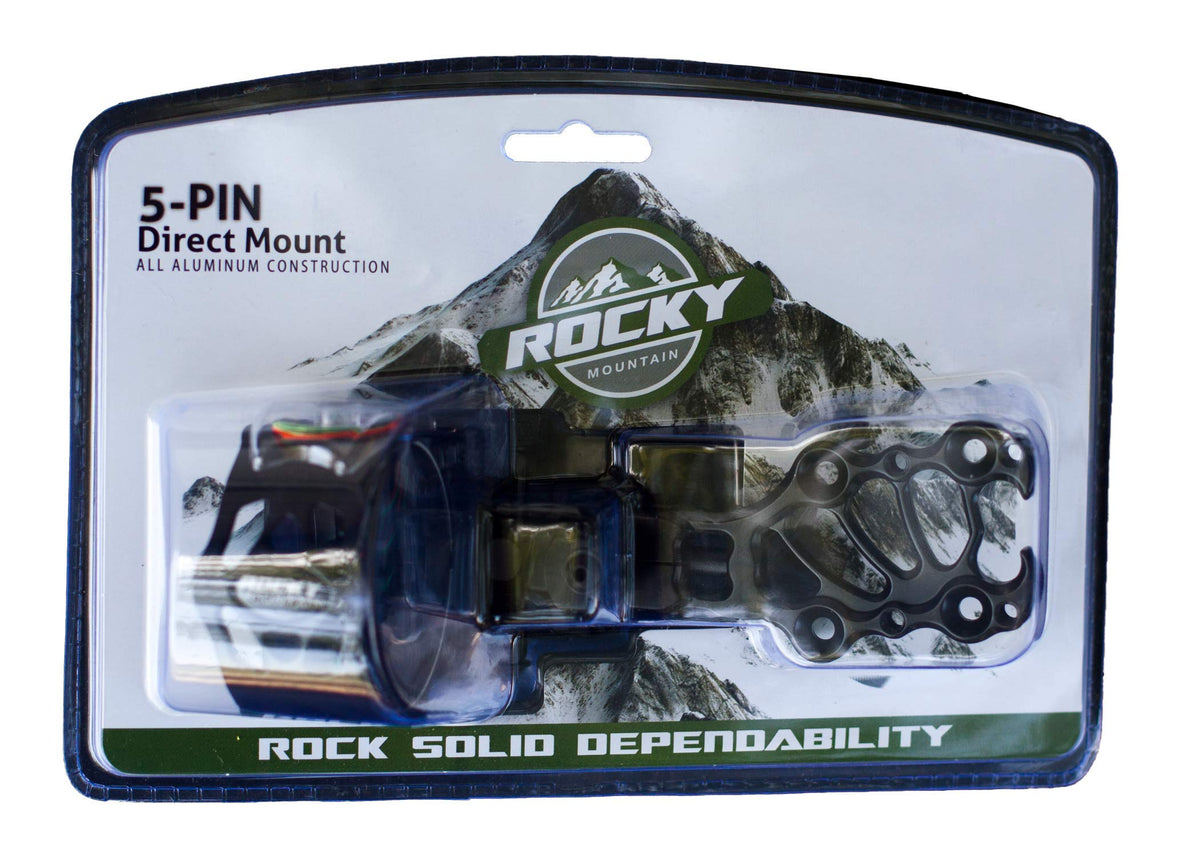 Mountain Rocky Direct Mount 5-Pin Bow Sight - .019” Pins, All Aluminum Construction, 2nd & 3rd Axis Adjustable, Tool Free Micro Adjust Windage & Elevation Laser Etched Markers, Built-In Light Adapter