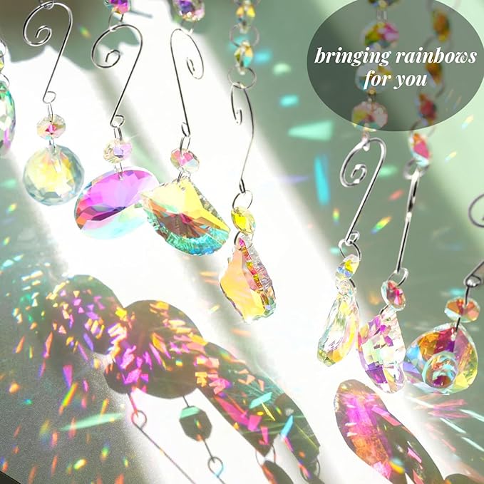 9 Pieces Sun Catchers Indoor Window Suncatcher Crystals Prisms with Chain Pendant Colorful Hanging Ornaments for Windows Chandelier Office Home Garden Decor