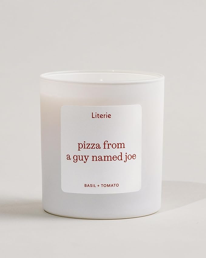 Literie NYC Inspired Scented Candle: Pizza from a Guy Named Joe - Tomato & Basil Scent, 9oz, 50 Hour Burn, Vegan Soy & Coconut Blend Candle for Home Decor, Gift for Women & Men
