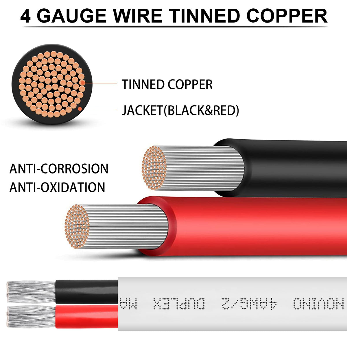 4 Gauge Marine Wire,4/2 Duplex Marine Grade Cable,6FT 4 AWG Wire