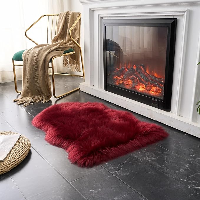 EasyJoy Ultra Soft Fluffy Shaggy Area Rug Faux Fur Rug Chair Cover Seat Pad Fuzzy Area Rug for Bedroom Floor Sofa Living Room (2 x 3 ft Sheepskin, Burgundy)