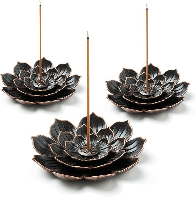 Brass Lotus Incense Holder, Incense Sticks Burner, Incense Ash Catcher, 3 Pack