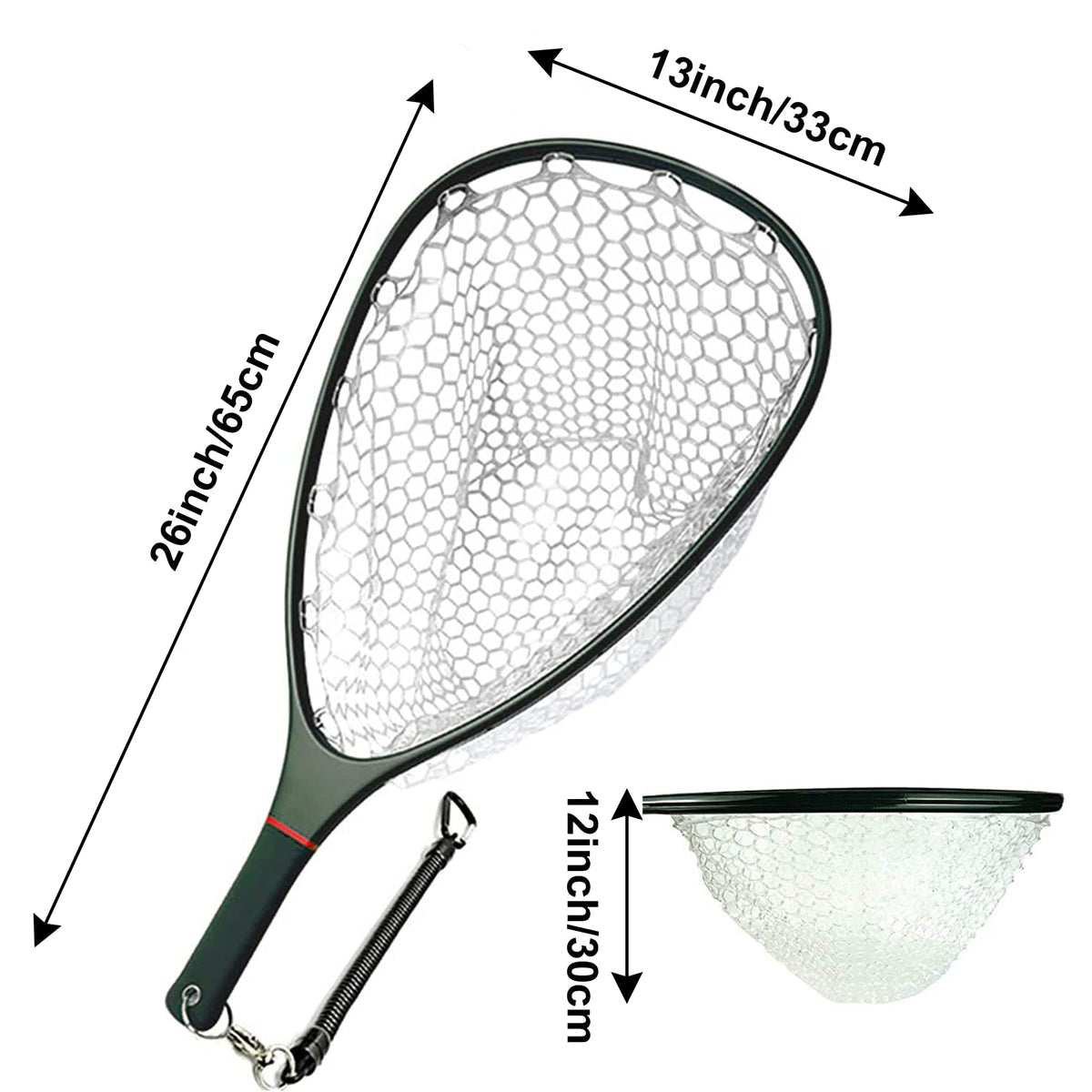 Aventik Fly Floating Fishing Net Carbon Fiber Landing Net Clear Rubber Ghost Net Catch & Release(Green)