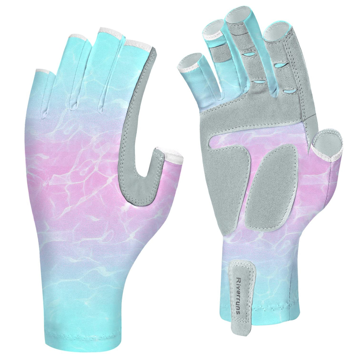 EDSRDUX Aventik UPF 50+ Fishing Gloves- Fingerless Sun Protection Fishing Gloves- Fishing Sun Gloves for Women Men Outdoor Activities. (P&G WaterWripple, M)