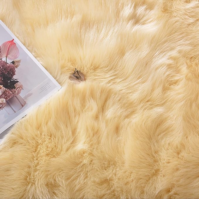 Latepis Boho Area Rugs 5x7 Plush Yellow Fluffy Rugs Shag Washable Faux Fur Fuzzy Rug for Living Room Bedroom Soft Throw Rug Room Decor Rectangle