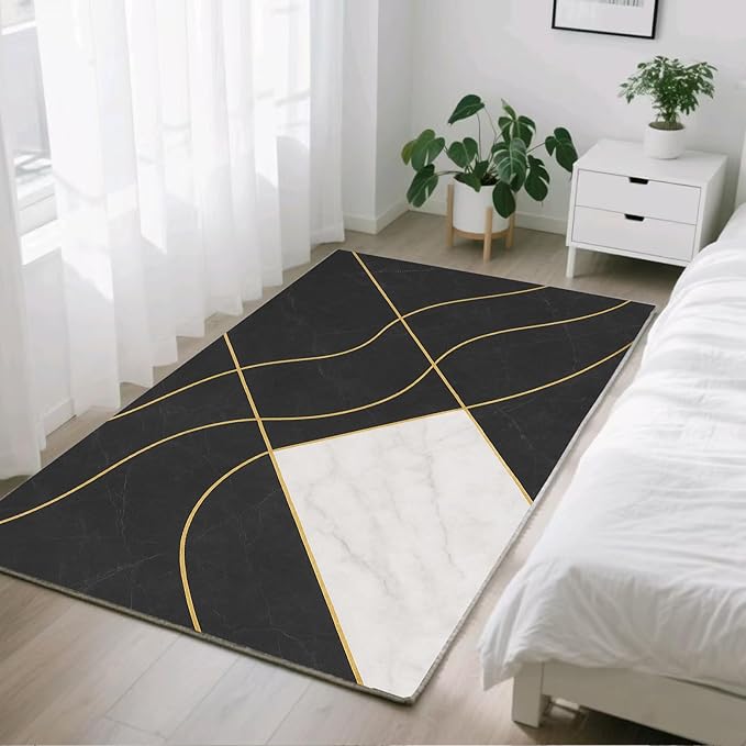 Geometric Marble Rug - 5x6 Area Rug, Abstract Lines Area Rugs, Luxury Marble Carpet, Washable & Non Slip & Soft Rugs Home Decor